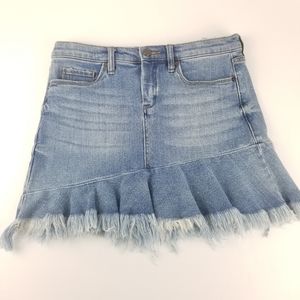 BLANKNYC Women's Ruffle Hem Mini Denim Skirt Jeans